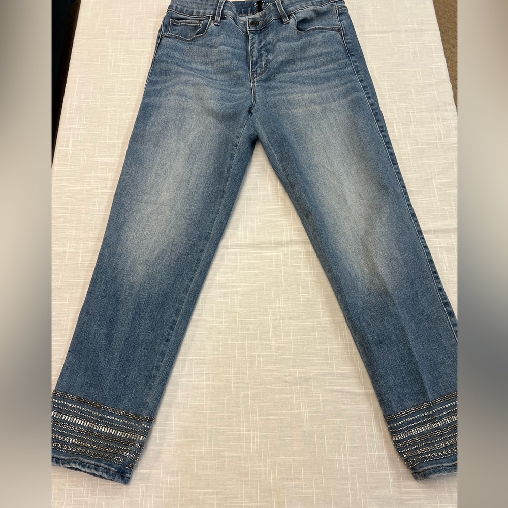 White House Black Market Silver Beaded Cuff Slim Crop Jeans